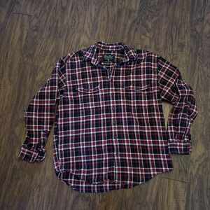 Vintage Eddie Bauer Men's Large Tall Red Black Plaid Heavy Shirt